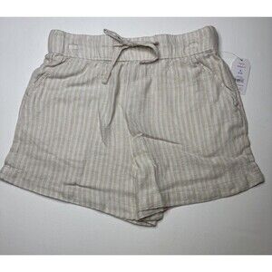 NWT Time & Tru Women's Linen Blend Pull On Shorts SMALL (4-6) Beige Stripe
